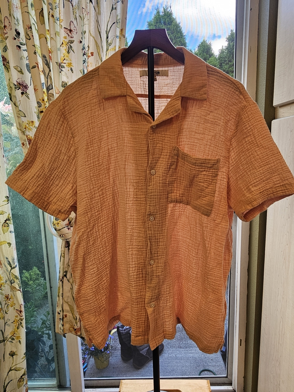 Joe's Jeans Short-Sleeve Textured Button-Down Shirt - Orange